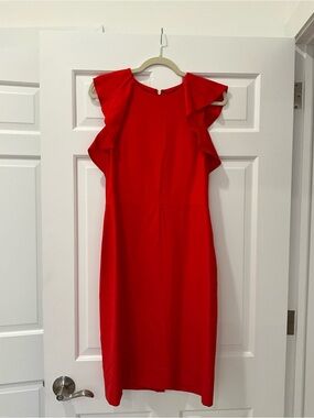 J. Crew Red Ruffle-Sleeve Midi Dress